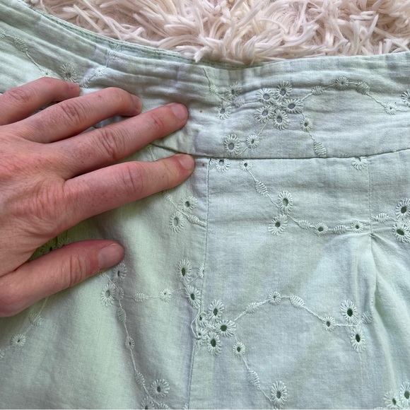 ZARA Embroidered Eyelet Shorts Mint Green Cotton High Waisted Pockets size XS - Picture 4 of 10